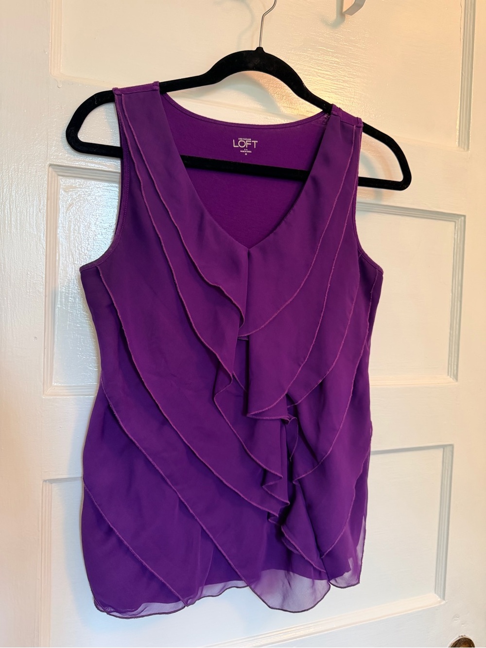 LOFT purple sleeveless ruffle top